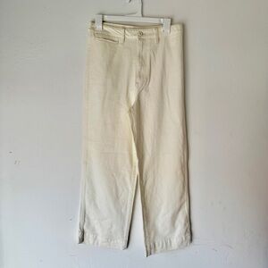 Quince wide leg cotton twill ankle crop pant high rise waisted off white cream